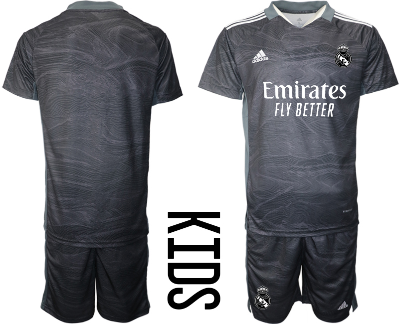 Youth 2021-2022 Club Real Madrid black goalkeeper blank Soccer Jersey->youth soccer jersey->Youth Jersey